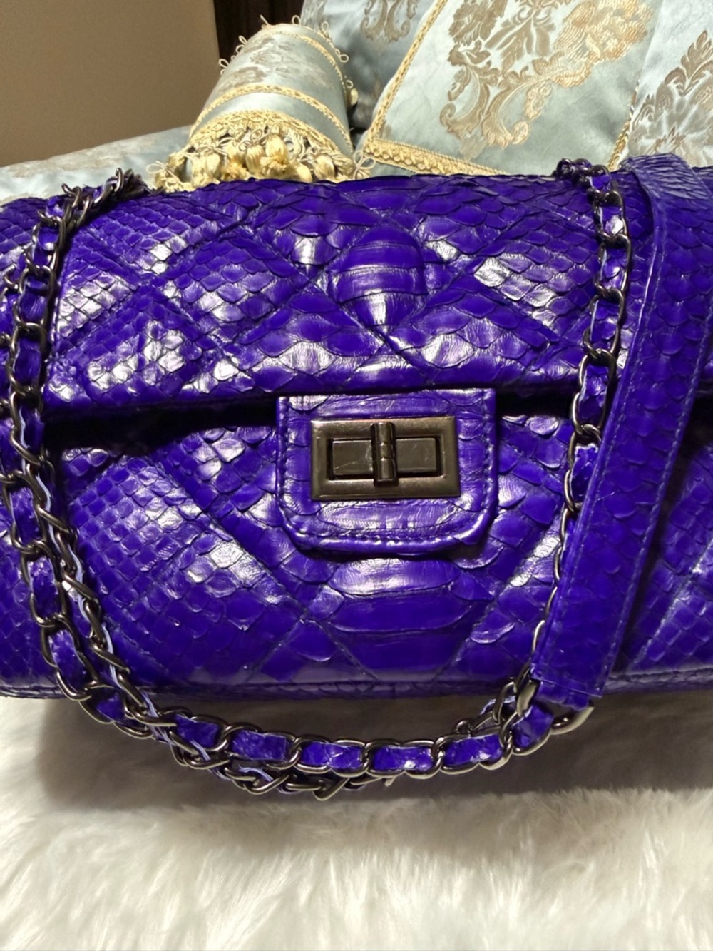NWOT! Statement-Making Custom Made Purple Python Quilted Bag - Picture 2 of 12